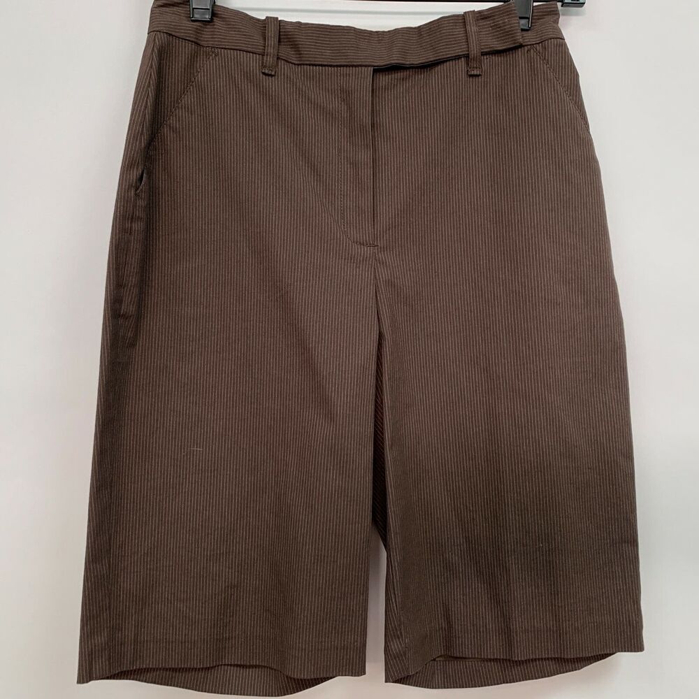 Studio M Shorts Size 2 Women Brown Pin Stripes Cotton Spandex Polyester NWOT‎